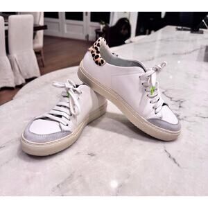 Axel ARIGATO Clean 90 Triple Animal Sneakers White w Leopard Print Trim Sz 7.5